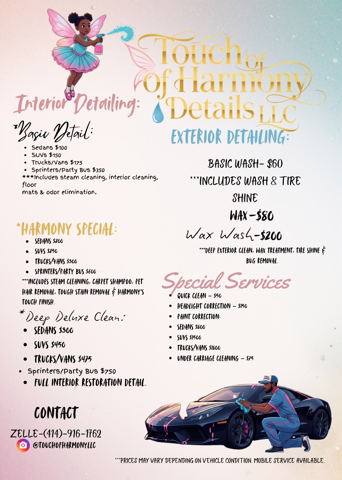 Touch of Harmony Details LLC service pricing